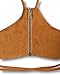 Persun Women's Camel Faux Suede Cut Out Multi Strap Tied Crop Top