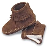 Velcro Back Flap Bootie for Infants by Minnetonka Moccasins in Brown Suede