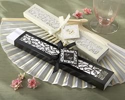 Luxurious Silk Fan in Elegant, Laser-Cut Gift Box (Black or Ivory, Set of 4) - Baby Shower Gifts & Wedding Favors