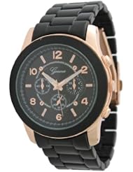 Unisex Geneva Boyfriend Chronograph Style Link Watch - Black/Rose Gold