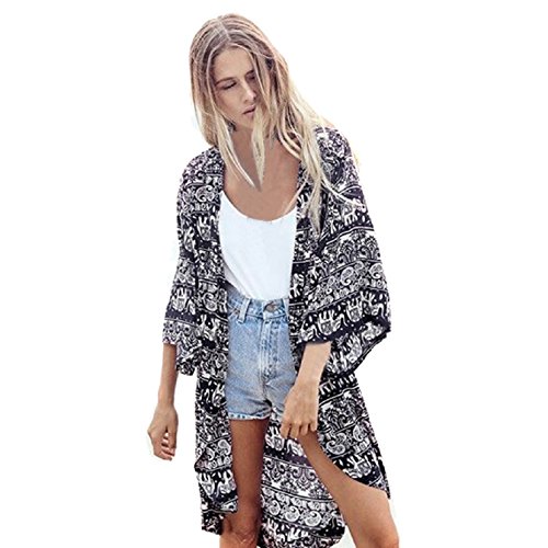 Sannysis Women Printed Half Sleeve Kimono Cardigan Coat Tops Blouse Loose Jacket