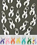 12 Pack Ribbon Cancer Awareness Charm Charms Findings for Jewelry Making Bracelets or Fundraising (Your Color Choice)