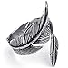 KONOV Mens Womens Stainless Steel Ring, Vintage Feather, Black Silver