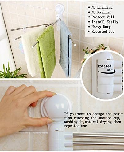 4 Arm Easy Install Bathroom Decorative Commercial Plastic Metal Wall Mountable Hanging Adjustable Swing Drying Towel Rack Bar Holder Organizer Hanger Shelf Set With Suction Cups,Space Saving,White