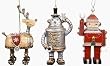 6 Amusements Vintage Retro Snowman, Reindeer and Santa Robot Christmas Ornaments