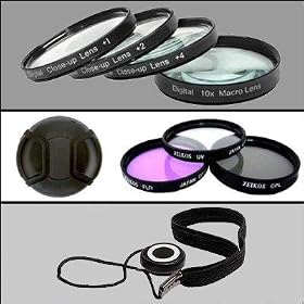 Professional Filter Kit for Nikon D2h, D2hs, D2x, D2xs, D3, D3x Close-up Macro Lens Set: 1 +2 +4 +10, Wallet Case, 3 Piece Uv, Cpl, FLD Filter Set with Black Case