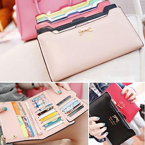 jierly Korean Version of sweet and cute bow Multi- Card Handbag Ms. Long Wallet Pink
