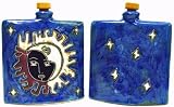 24 Oz. MARA Stoneware COLLECTIBLE Liquor Flask DECANTER Celestial BLUE Sun DESIGN