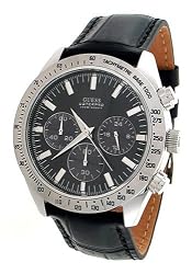 GUESS Black Leather Strap Waterpro Watch