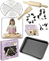 Children's professional quality Cookie Chef Bake set includes a 8" x 12" non-stick cookie pan, 7.5" diameter stainless steel cooling rack, 9.25" wooden rolling pin, 6" wooden spatula and three cookie cutters and four recipies *Great Gift Idea*