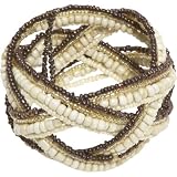 About Color Striped Braided Bead Cuff (Bronze and Cream)