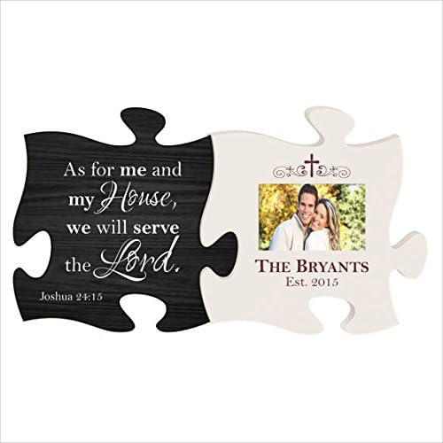 Personalized Puzzle Piece, Photo Frame, Great Wedding Gift, Anniversary Gift, Housewarming Gift "As for Me and My House..." Joshua 24:15 (Black and White)