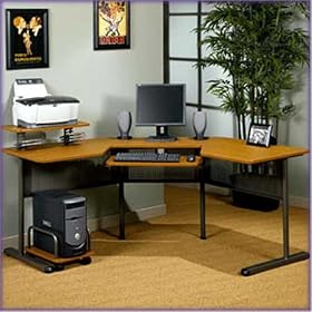 Power Center III Corner Computer Desk in Pewter and Teak Finish By Studio RTA Furniture