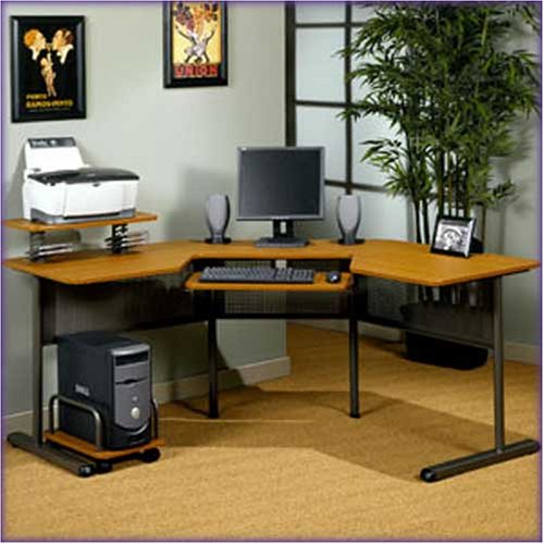 Power Center III Corner Computer Desk in Pewter and Teak Finish By Studio RTA Furniture