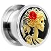 0 Gauge Steel Red Rose Skeleton Cameo Screw Fit Plug