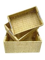 Decorative Living, Natural Maize Storage Baskets with Chrome Handles, Set of 3