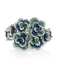 Diamond, Sapphire and Tsavorite 18k White Gold Bangle Bracelet