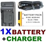 KLIC-7003 Battery Pack + Travel Charger Set (AC Wall + Car Adapter) for Kodak EasyShare M380 / V1003 / V803 / Z950 / M381