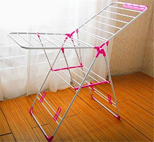 XSH Floor Folding Clothes Airing Hanger, Indoor Airfoil Balcony Airer, Simple Clothes Hanger, Baby Diaper Rack (U2 Pink)