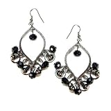 Chandelier Earrings with Black Bead Dangles and Silver Filigree Weave