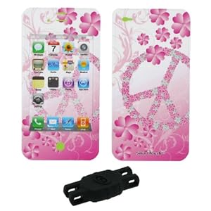 Flower Peace Design Smart Touch Shield Decal Sticker and Wallpaper for Apple iPhone 4 4th Generation with Silicone Pouch for Nike+ iPod Sensor (iPhone and Sensor NOT Included)