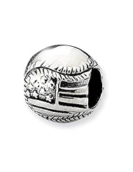 Sterling Silver USA Flag Baseball Charm Bead Fits Pandora Chamilia Biagi Bracelet