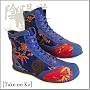 Onmyodo Take no Ko Women's Hightop Lace-up Sneaker Navy/Blue Brocade/Red Brocade