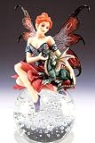 Fairy with Baby Pet Dragon - Delightful and Mystical Sitting on Decorative Glass Ball Figurine 8 1/2 High Decor Collectible