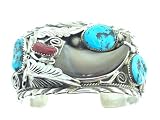By Artist Mike Thomas: Beautiful! Genuine Navajo Sterling-silver Bear Claw Turquoise Men's Bracelet