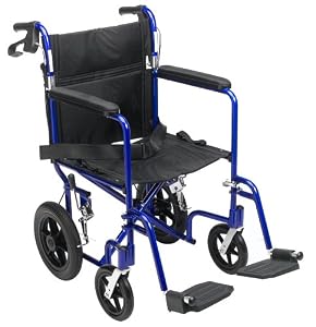 Medline Transport Wheelchair with Brakes, Blue
