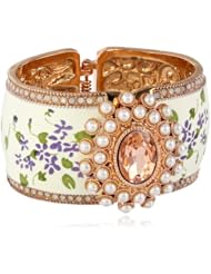 Betsey Johnson "Vintage Bows" Floral Wide Hinged Bangle Bracelet, 8"