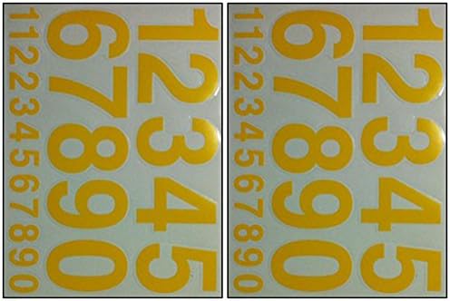 2x Number 0-9 "Yellow" Sticker Sheets for Helmet (Football, Baseball, Hockey,dirt Bike)