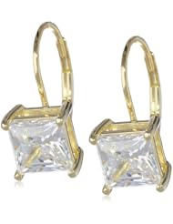Plated Sterling Silver Princess-Cut Cubic Zirconia Lever Back Earrings (3 cttw)