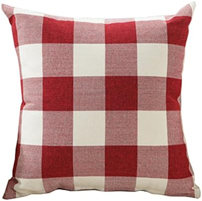 Millet Decor Square Soft Throw Pillow Cover Pillow Case Pillow Dress 18'' Striped Pattern British Style (red-check)