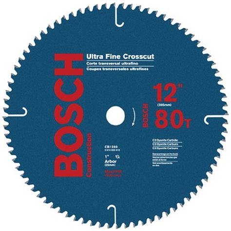 Bosch CB1280 Construction Series 12-Inch 80 Tooth ATB Crosscutting Saw Blade with 1-Inch Arbor