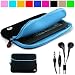 Durable Protective Neoprene Glove Sleeve Cover Carrying Case for Amazon Kindle 3 Wifi 3G 6 inch LCD Display Screen + Hi-Fi Noise Reducing Handsfree Headphones with Mic, Blue Trim