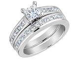 Princess Cut Diamond Engagement Ring & Wedding Band Set 1.33 Carat (ctw) in 14K White Gold (Certified)