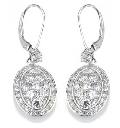 Sterling Silver Cubic Zirconia Oval Pave Dangle Earrings by Crislu
