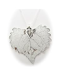 Silver Plated Cottonwood Real Leaf Pendant Sterling Silver Serpentine Chain Necklace