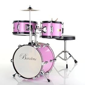 Barcelona Three-Piece 12-Inch Kid's Drum Set with Seat, Cymbal, and Sticks - Pink