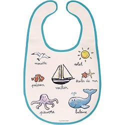Washable Bib Baby Cie La Mer: Ocean or Seaside Melamine Colorful Dinner Ware with Wording