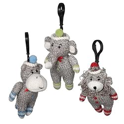 Sock Monkey Zoo Animal Back Pack Clips (Set of 3)