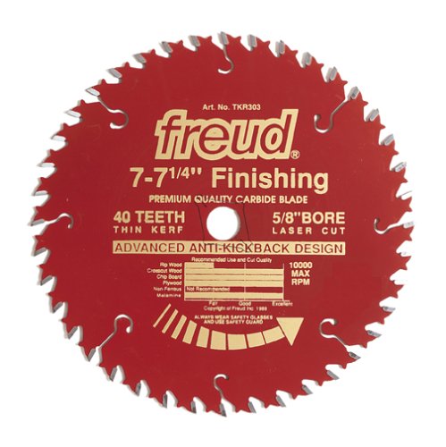 Tools: Freud TKR303 7 1/4 Inch 40 Tooth ATB Thin Kerf Teflon Coated Finishing Saw Blade with 5/8 Inch and Diamond Knockout Arbor