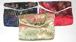 Chinese embroidered snap / zipper pouch set of 3 - assorted colors