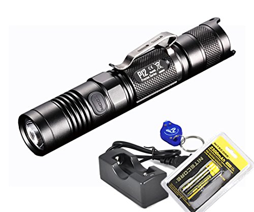 Rechargeable Bundle: 2015 Version 1000 Lumens Nitecore P12 Compact Tactical LED Flashlight, Genuine Nitecore 18650, Charger and Bright Lumentac Keychain Light