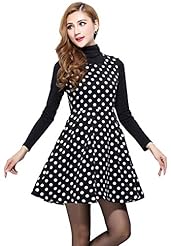 A-line Cocktail Above the Knee Flared-Skirt Fitted Pleated Sleeveless Tank Linen/Wool Winter Polka Dot Print Evening Dress/Party Dress/Jumper/Mini Dress 