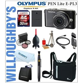 Olympus PEN Lite E-PL3 12.3 MP CMOS Sensor Micro Four Thirds Interchangeable Lens Digital Camera with 17mm f/2.8mm Lens (Black) + LEXSpeed 32GB SDHC Memory Card + Extra PS-BLS1 Battery + Deluxe Digital SLR Camera Bag + 3pc 37mm Multi-Coated Essential Filter Kit + $100 MAIL IN REBATE