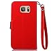 FLYEE Samsung Galaxy S7 Case Wallet Leaf Magnetic Snap Ultra Slim Lightweight PU Flip Cover with Wrist Strap for 5.1 Inch S7 Red