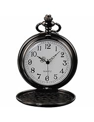 AMPM24 Vintage Black Mens Women Ladies Quartz Pendent Pocket Watch Clock Chain Gift WPK026