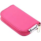 Foxnovo 22-Slots SD SDHC MMC CF Micro SD Memory Card Holder Pouch Case Zippered Storage Bag Protector (Rosy)